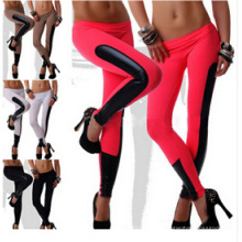 2015 Neue Designed Frauen Faux Leder Trim Stretch Leggings 23689
